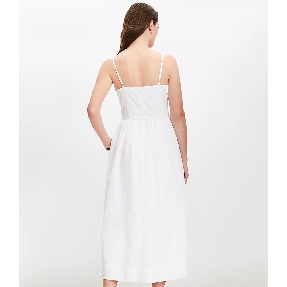 NWT Loft Poplin Tie Midi Pocket Dress Women's Size 0 White 100% Cotton Coastal - Picture 2 of 12